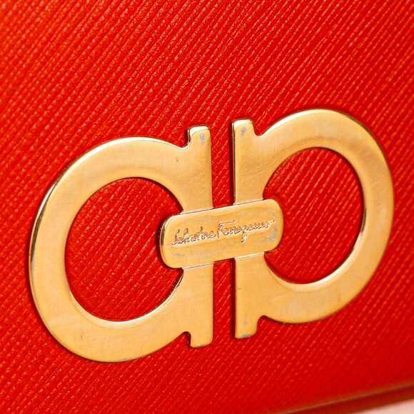 Salvatore Ferragamo Dark Orange Gancini Saffiano-Leather Continental Wallet - Picture 6 of 12